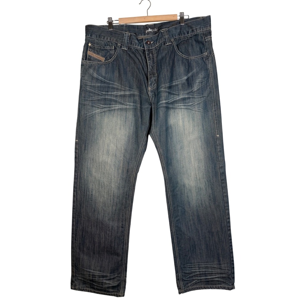 Pelle Pelle Mens Blue Denim Jeans Straight Leg Waist‎ 42 Inseam 34